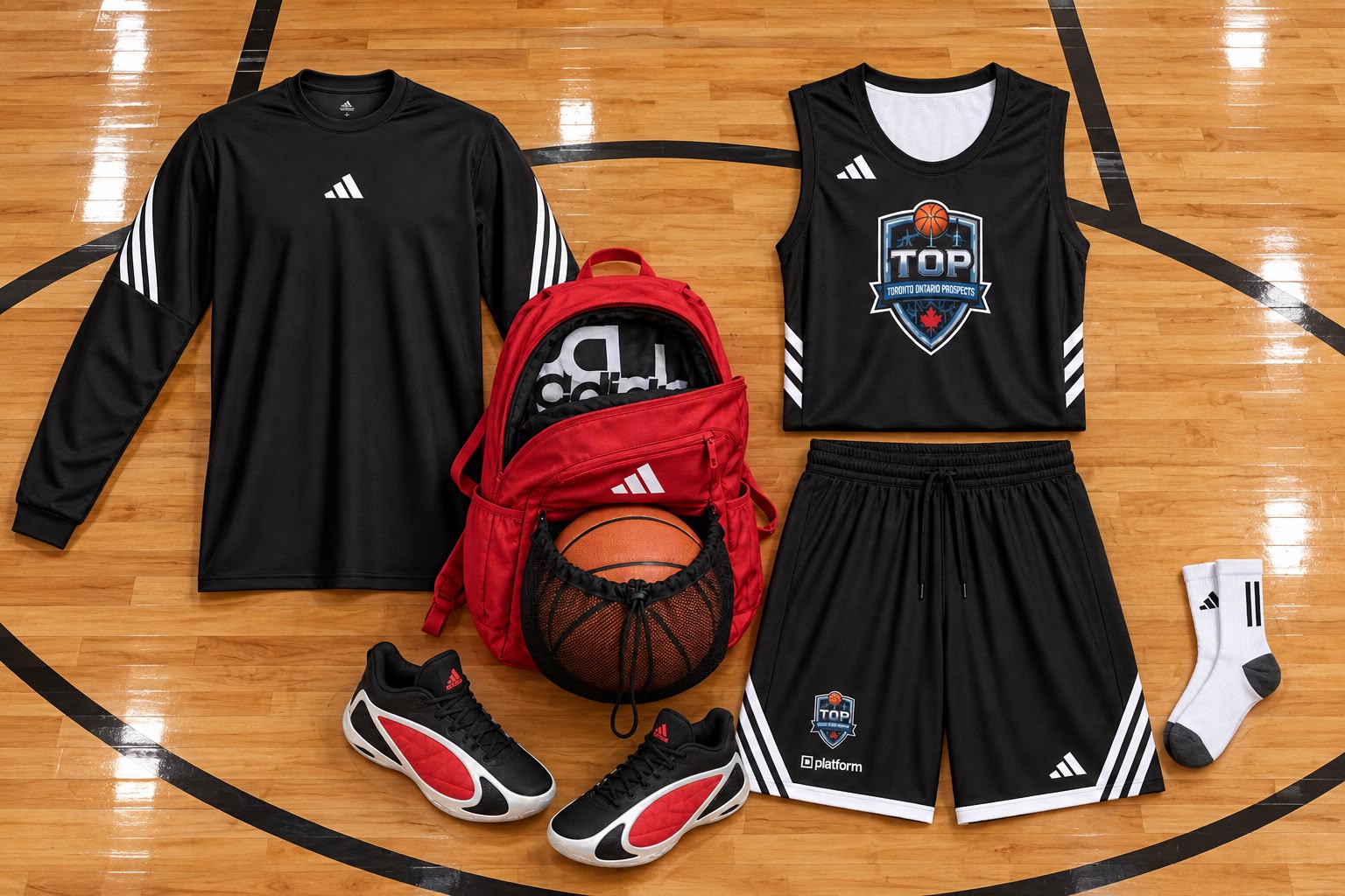 Adidas TOP 50 gear package with jersey, shorts, warm-up, backpack, shoes, socks and basketball